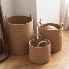 Hand-Woven Cotton Cord Dirty Laundry Basket Horizontal Clothing Basket